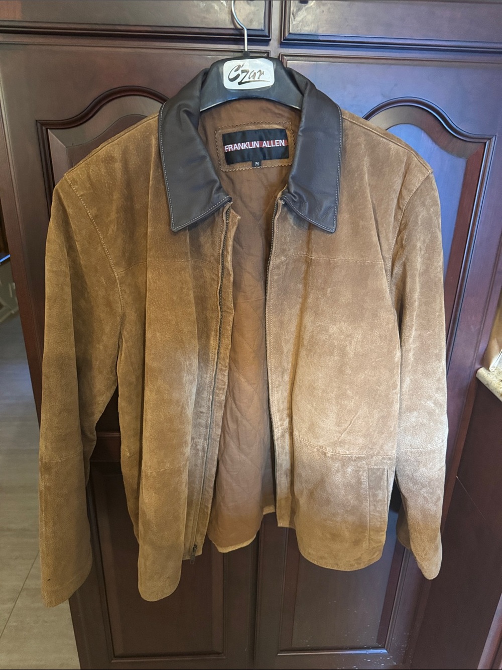 Men’s Brown Suede Bomber Jacket with Leather Collar